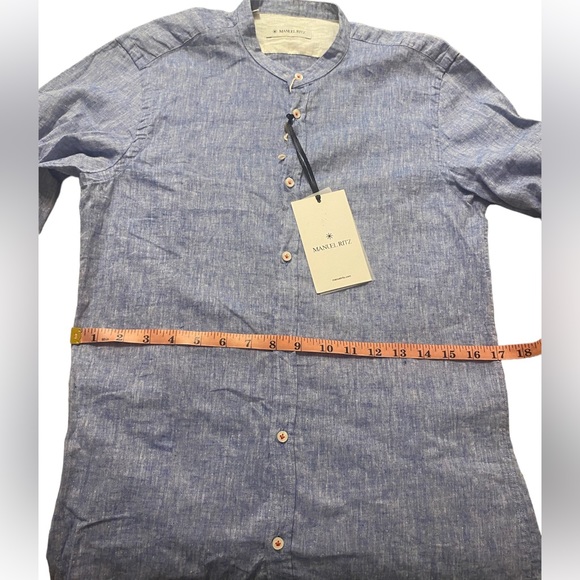 Manuel Ritz, band, Men's Light Blue, Flax Linen blend Button Down NWT $150 - Picture 7 of 12